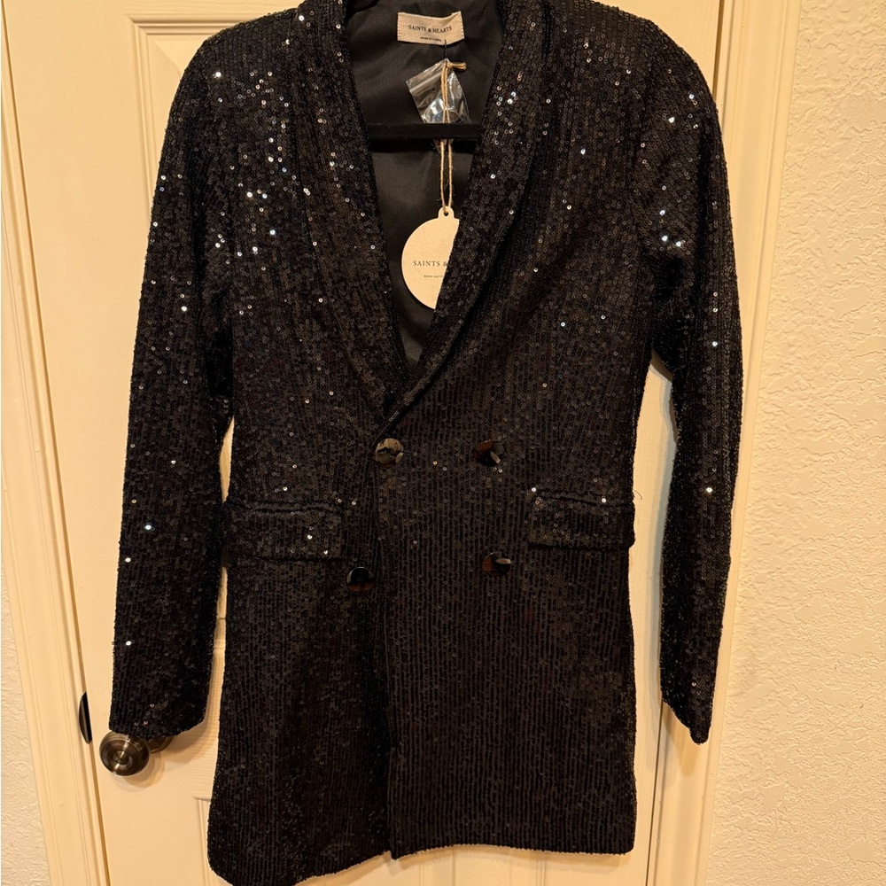 Black Sequin Blazer Jacket with Tailored